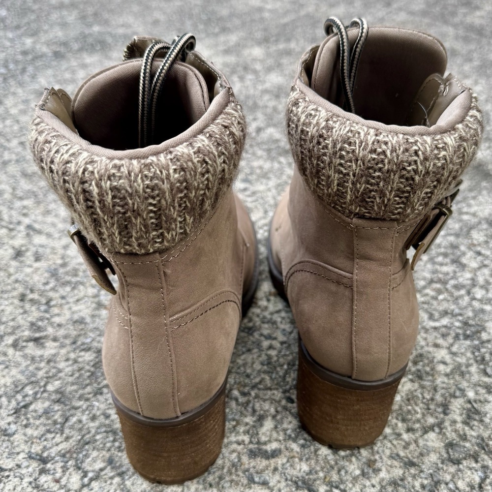 MIA Women's Size 8.5 Taupe Vegan Leather Suede Ankle Booties Lug Sole Block Heel - Picture 6 of 14